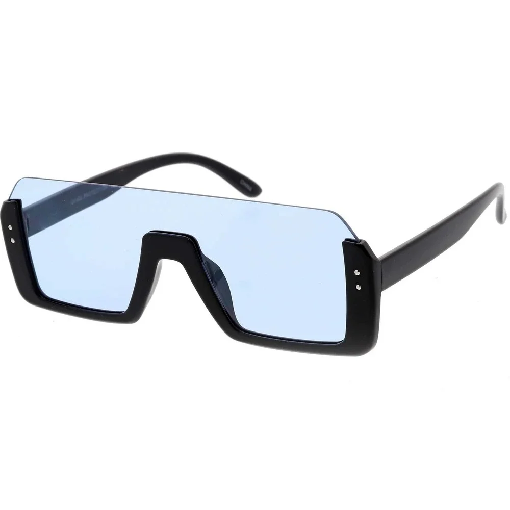 Oversized Shield Sunglasses Flat Top Fashion UV400 Protection Blue Lens‎ Luxury